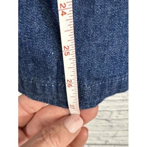 Gloria Vanderbilt Dark Blue Denim Button Front Blouse Size L&M Long Sleeve Shirt - Picture 12 of 16